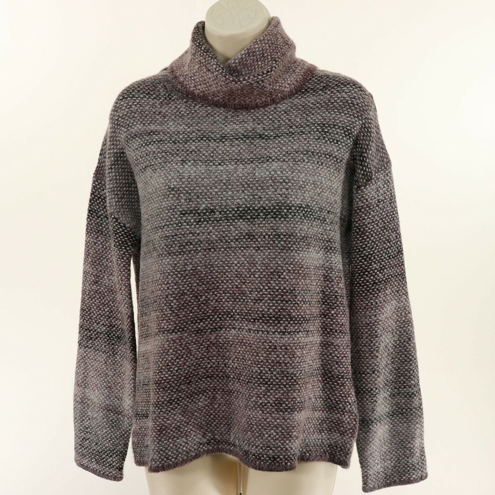 Max Studio Womens Turtleneck Sweater S Small Soft Stripe Gray Purple Variegated